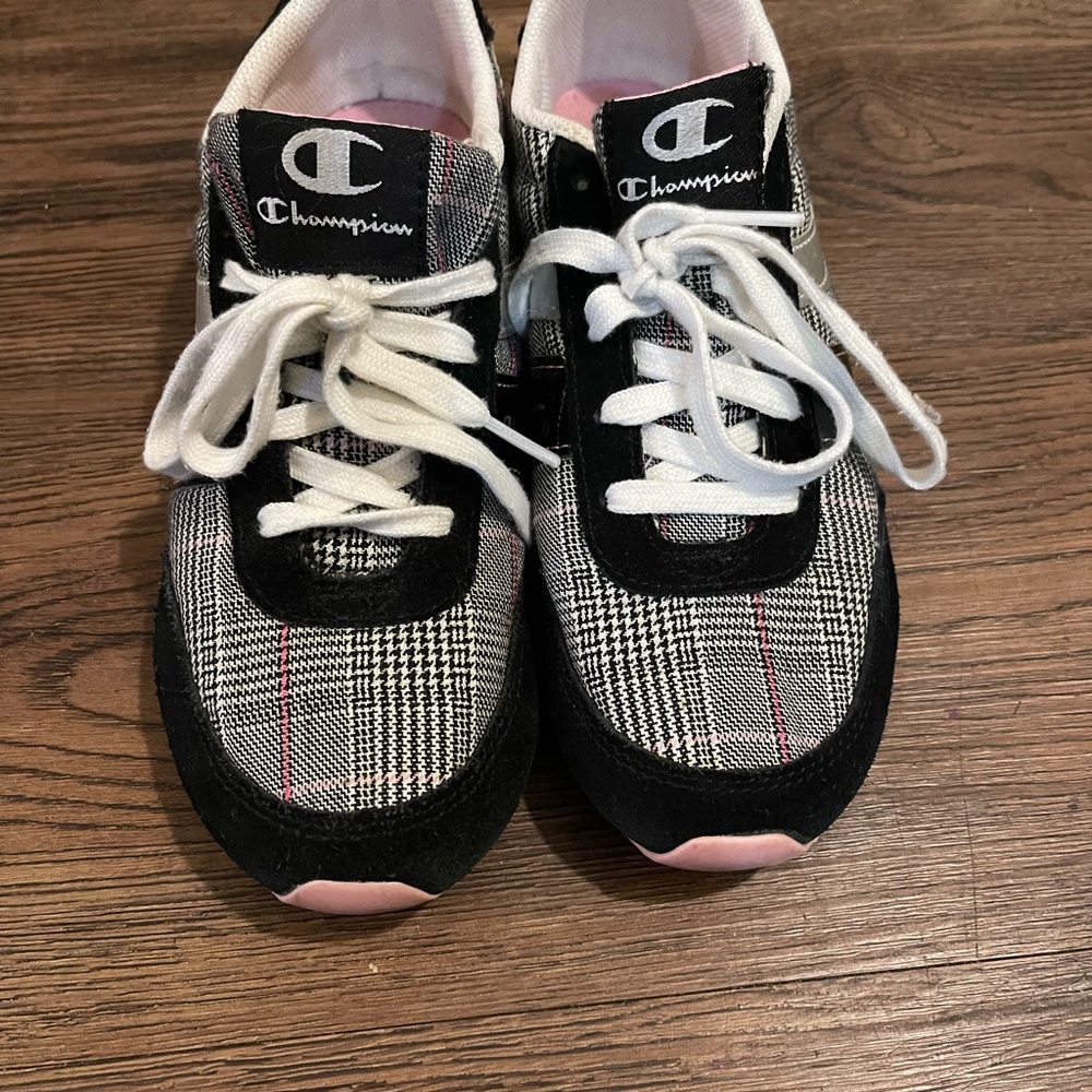 Champion Plaid Sneakers with Pink Accents